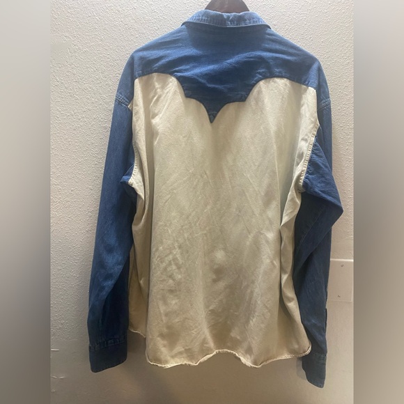 Vintage Rockmount Ranch Wear Men's Casual Beige and Blue Shirt Jacket Size XL - Picture 8 of 10